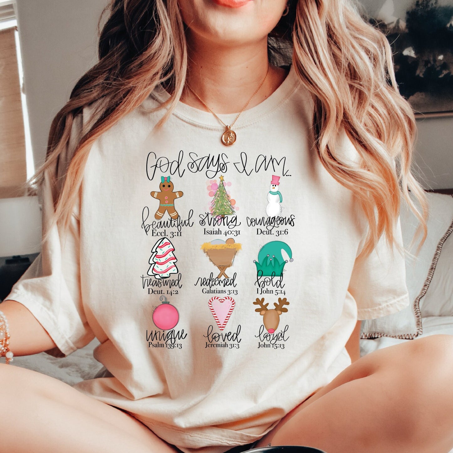 Christian Christmas Sweater, Nativity Theme Gift for Women, Bible and Religious Shirt with Jesus God Says I Am, Holiday Sweatshirt