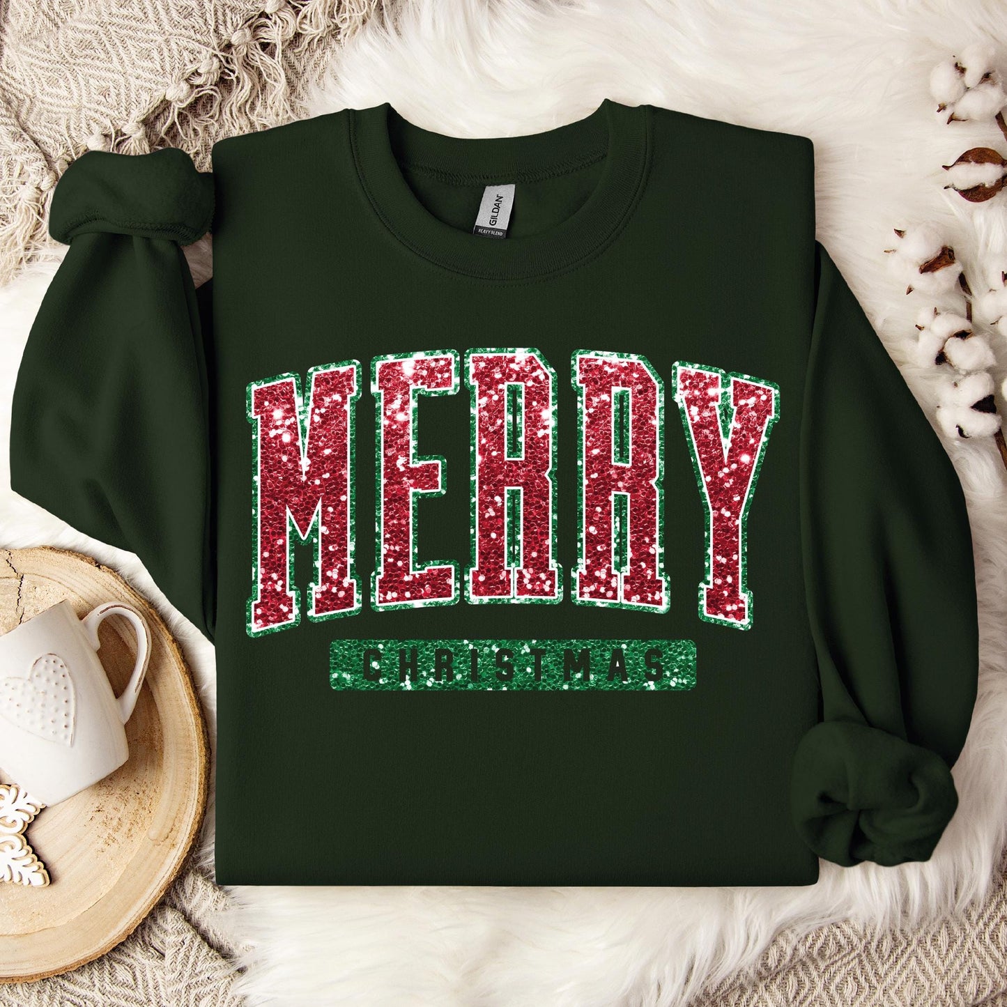 Merry Christmas Glittery Effect Sweatshirt, Cute Christmas Tees, Christmas Shirt, Christmas T-Shirt, Christmas Tees for Women, Chritmas Gift