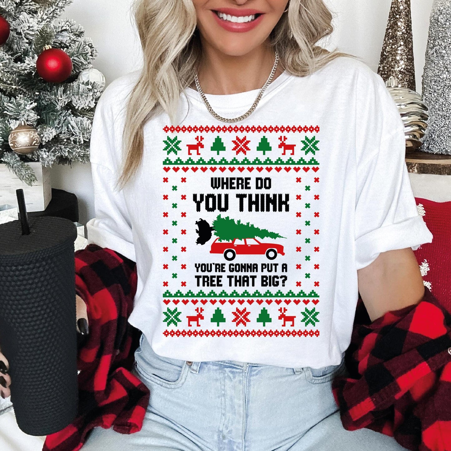 Bend over and i'll show you T-Shirts, Christmas Comfort Colors Tee, Matching couple Funny christmas Shirts, Ugly Vocation Tree Shirts