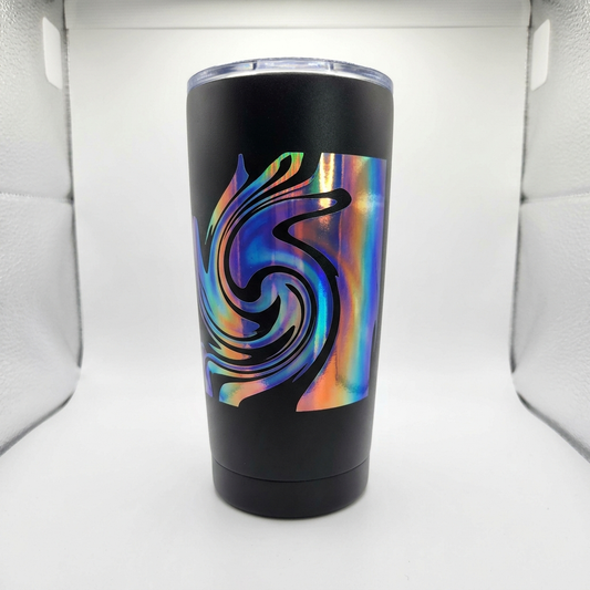 Custom UV DTF transfer sticker applied to a tumbler, printed and shipped from Leander, TX