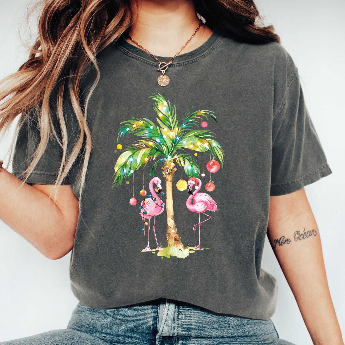Christmas Sweatshirt, Pink Flamingo Christmas Tree Sweatshirts, Pet Lover Sweater, Funny Christmas Tree Sweats, Christmas Gift, Winter Sweat