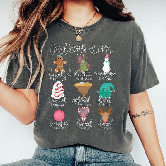 Christian Christmas Sweater, Nativity Theme Gift for Women, Bible and Religious Shirt with Jesus God Says I Am, Holiday Sweatshirt