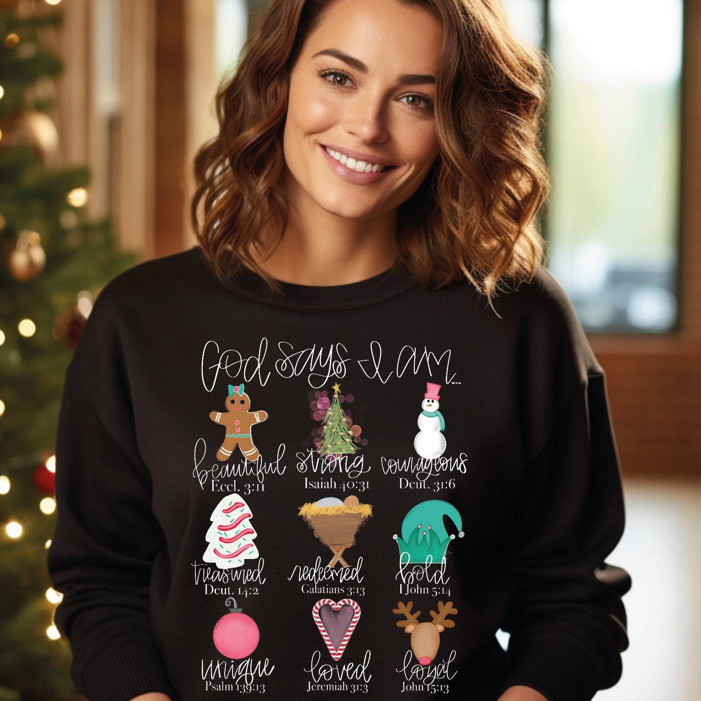 Christian Christmas Sweater, Nativity Theme Gift for Women, Bible and Religious Shirt with Jesus God Says I Am, Holiday Sweatshirt
