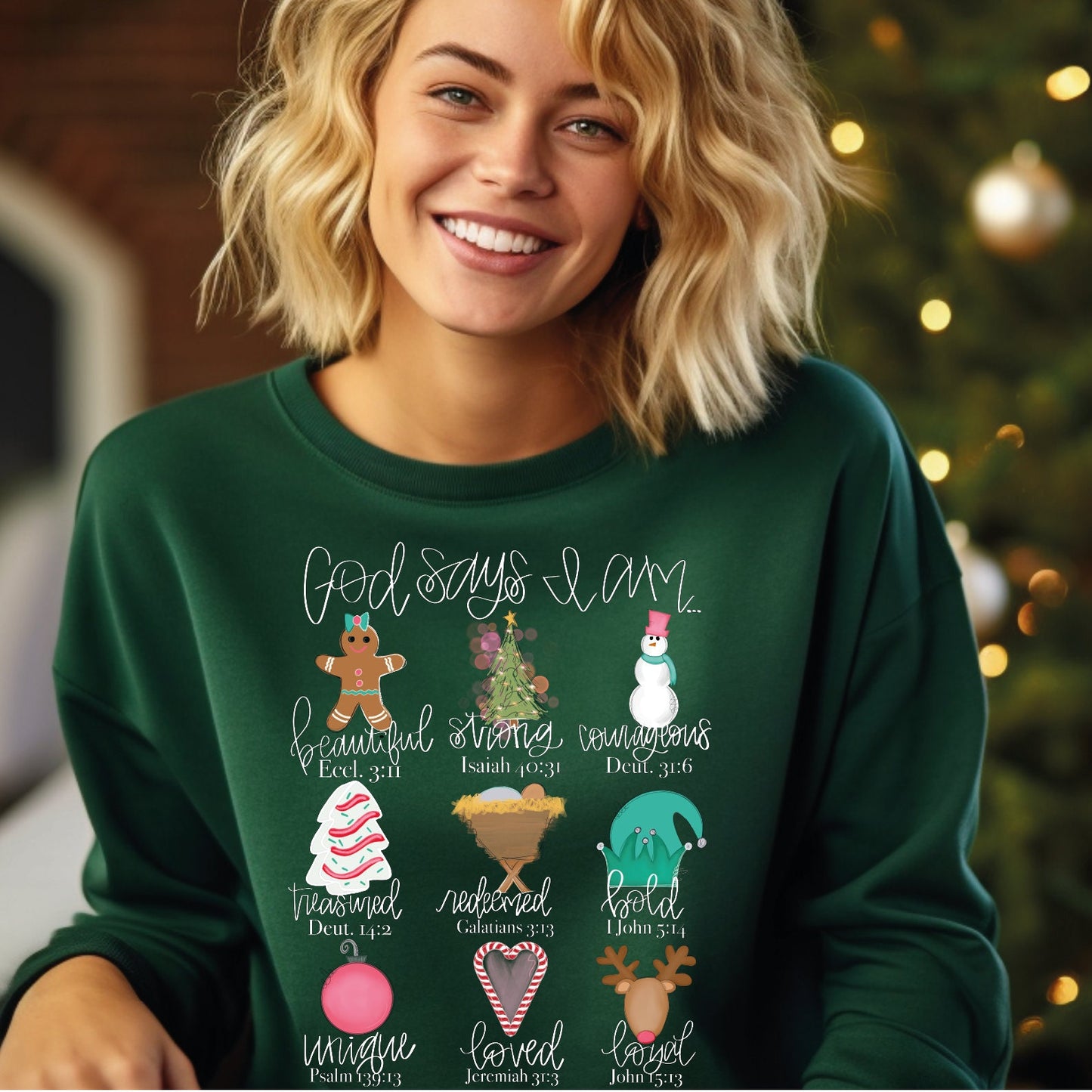 Christian Christmas Sweater, Nativity Theme Gift for Women, Bible and Religious Shirt with Jesus God Says I Am, Holiday Sweatshirt