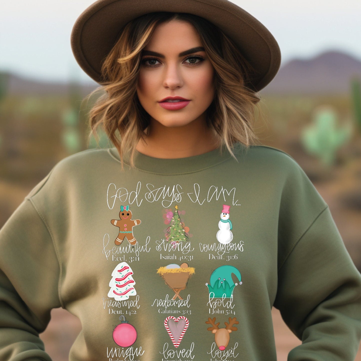 Christian Christmas Sweater, Nativity Theme Gift for Women, Bible and Religious Shirt with Jesus God Says I Am, Holiday Sweatshirt