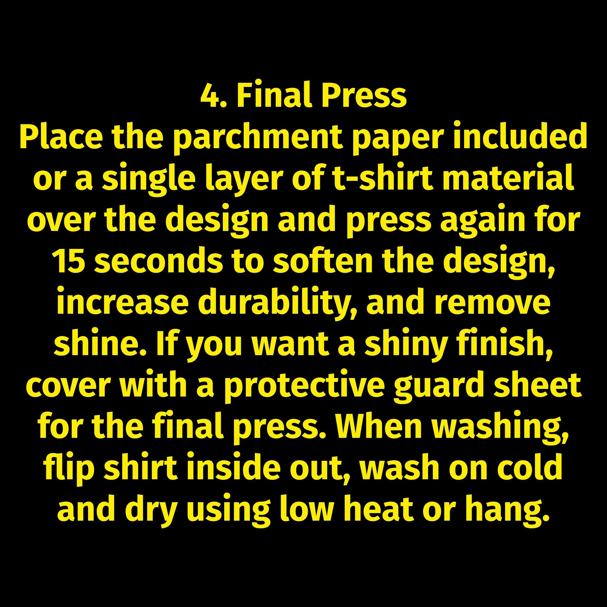 a black background with a yellow text that reads final press place the parchment paper included