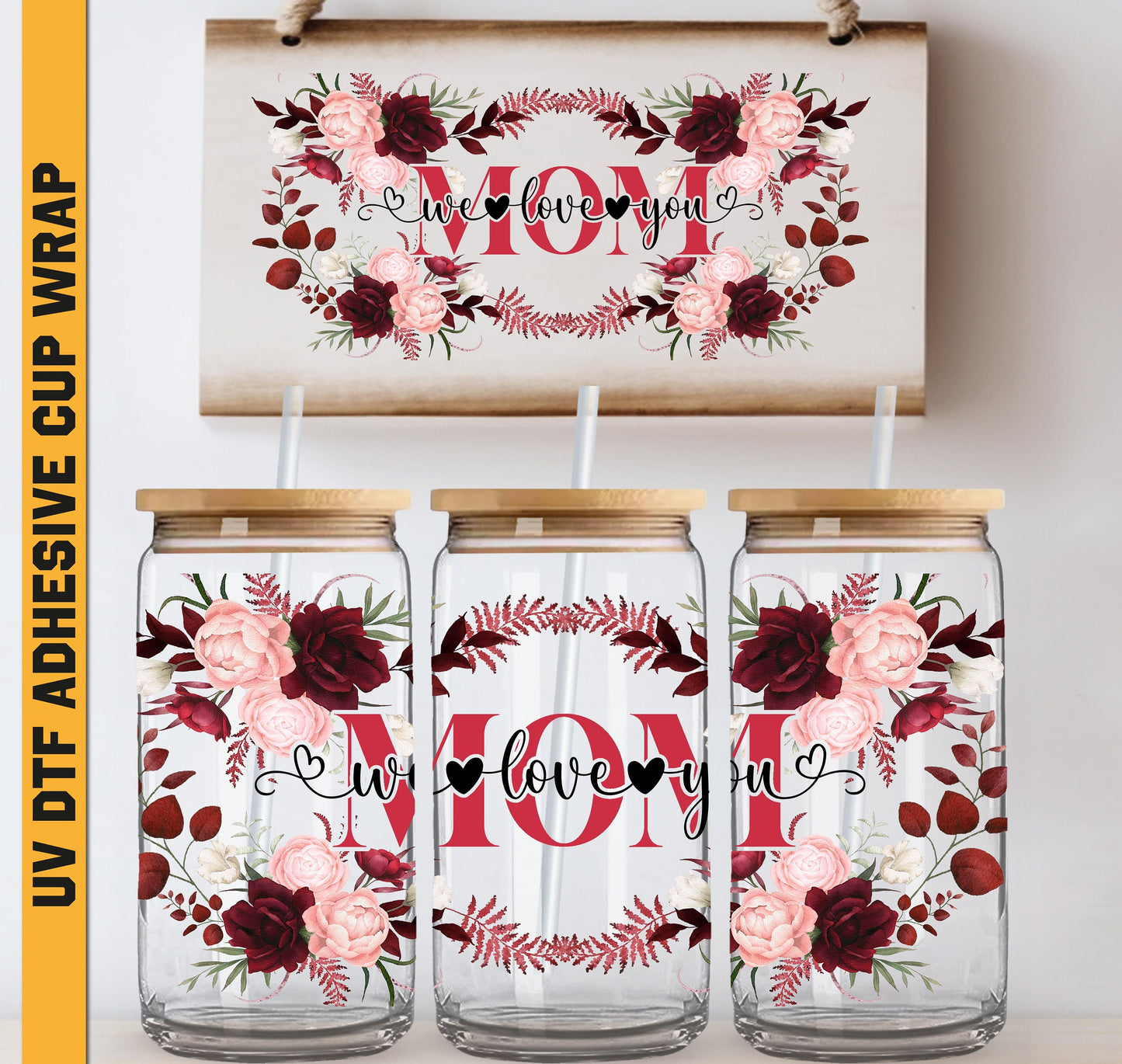 a couple of mason jars sitting on top of a table