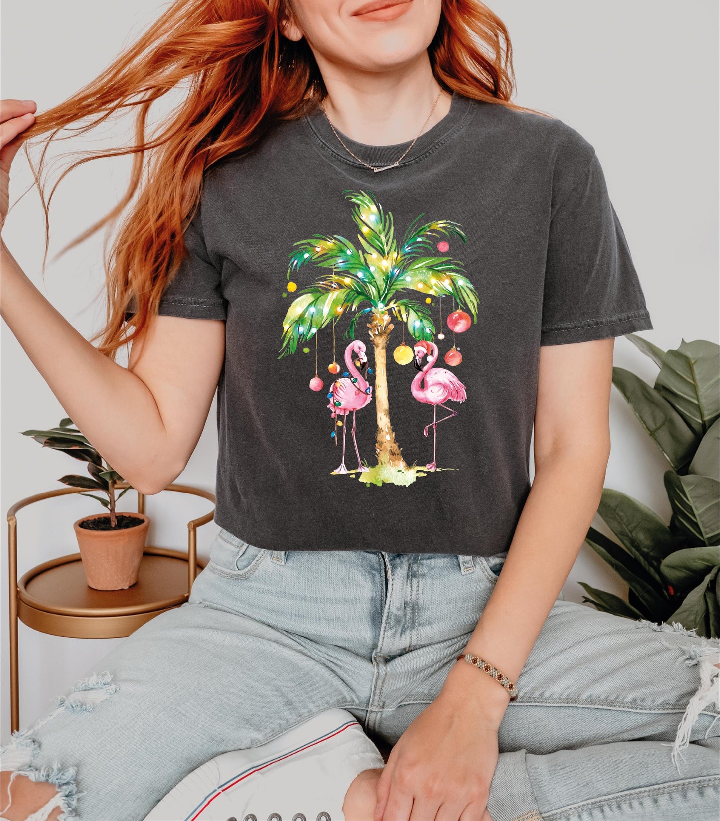 Christmas Palm Tree Shirt, Pink Flamingo Christmas Tree Sweatshirts, Pet Lover Sweater, Funny Christmas Tree Hoodie,
