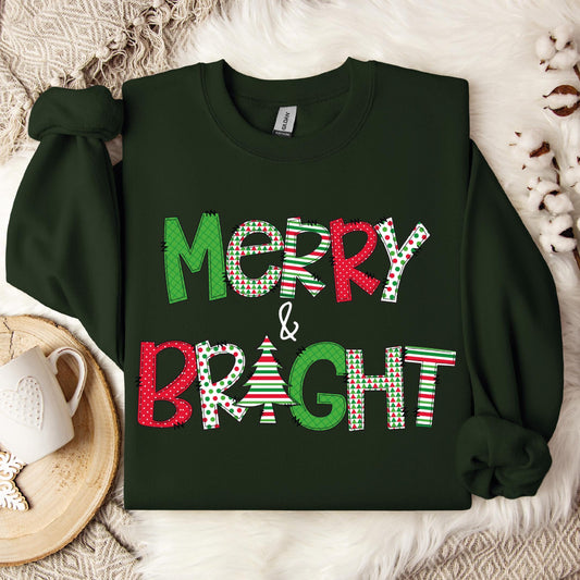 Merry and Bright Christmas Sweatshirt, Cute Christmas Tees, Christmas Shirt, Christmas T-Shirt, Christmas Tees for Women
